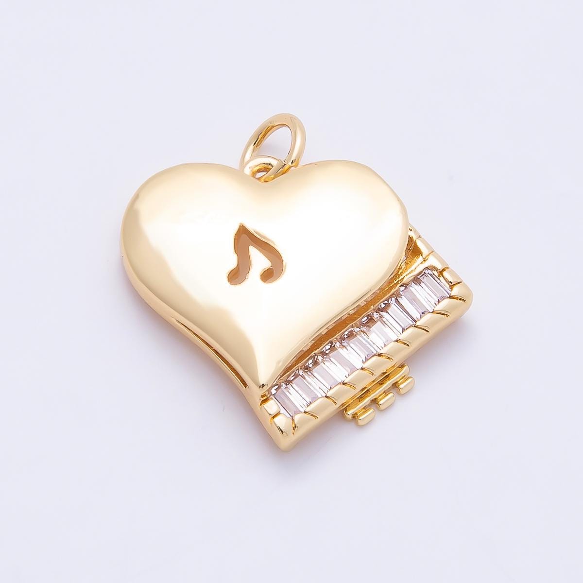 18K Gold Filled French Horn Pendant Harp Charm Piano CZ Musical Instrument Charm Bracelet Necklace for DIY Jewelry Making Supply Charms-859