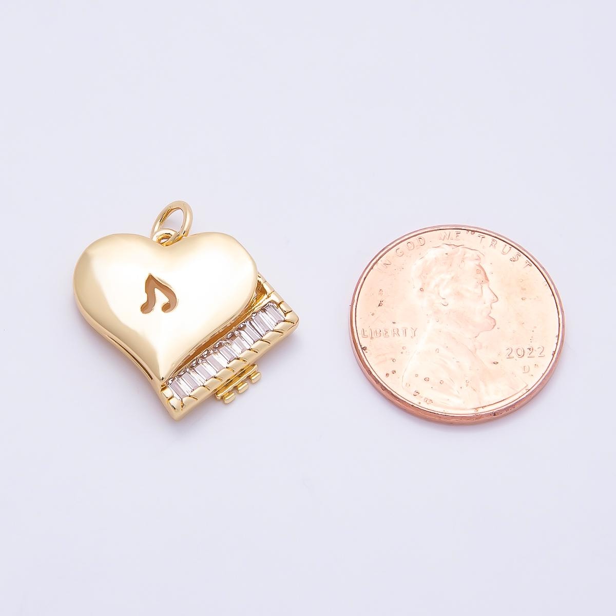 18K Gold Filled French Horn Pendant Harp Charm Piano CZ Musical Instrument Charm Bracelet Necklace for DIY Jewelry Making Supply Charms-859