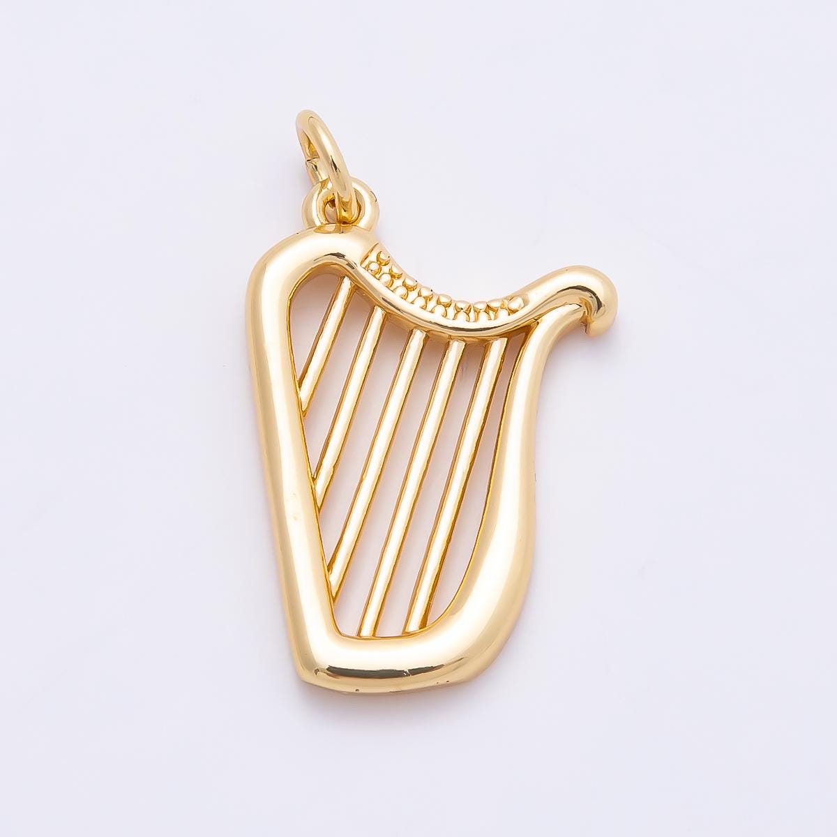 18K Gold Filled French Horn Pendant Harp Charm Piano CZ Musical Instrument Charm Bracelet Necklace for DIY Jewelry Making Supply Charms-859