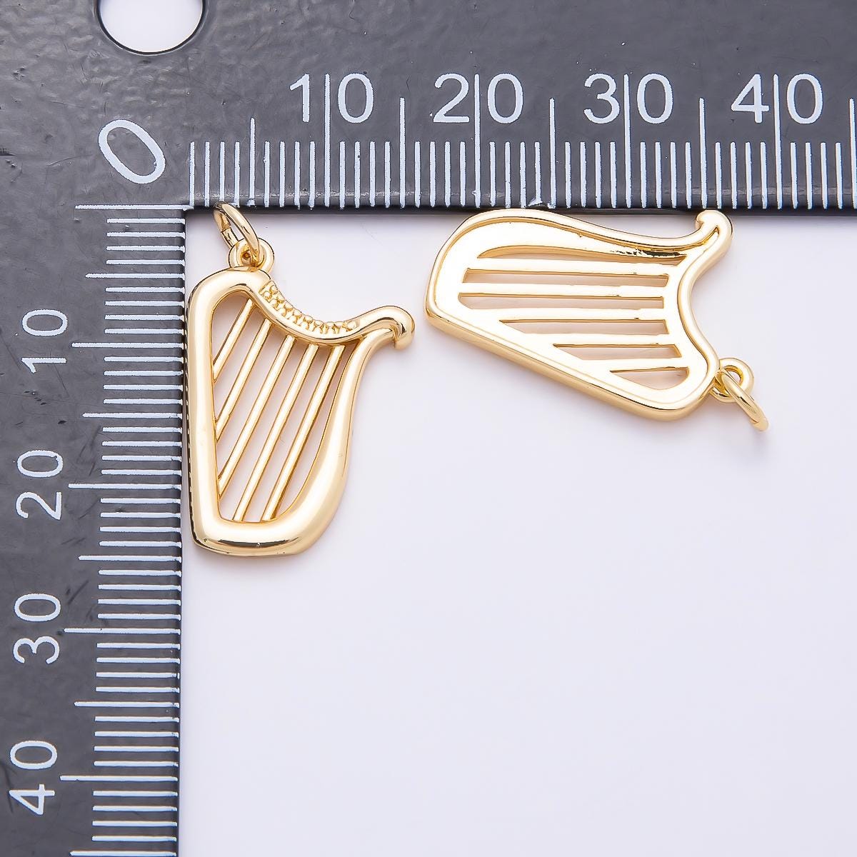 18K Gold Filled French Horn Pendant Harp Charm Piano CZ Musical Instrument Charm Bracelet Necklace for DIY Jewelry Making Supply Charms-859