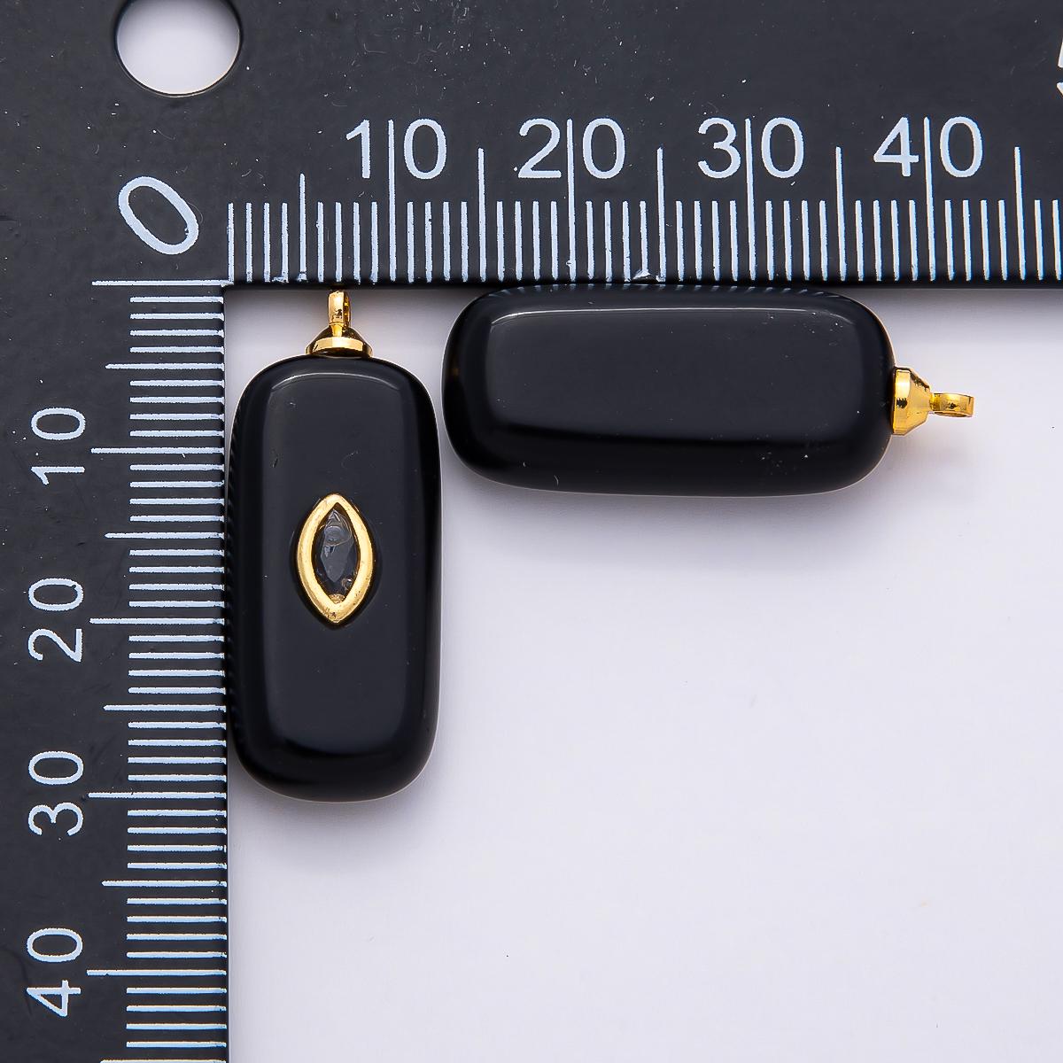 18k Gold Filled 30mm Natural Gemstone Rectangle Pendant with Inlaid Marquise Crystal Charm DIY Statement Piece Jewelry Making | CHARMS-00826