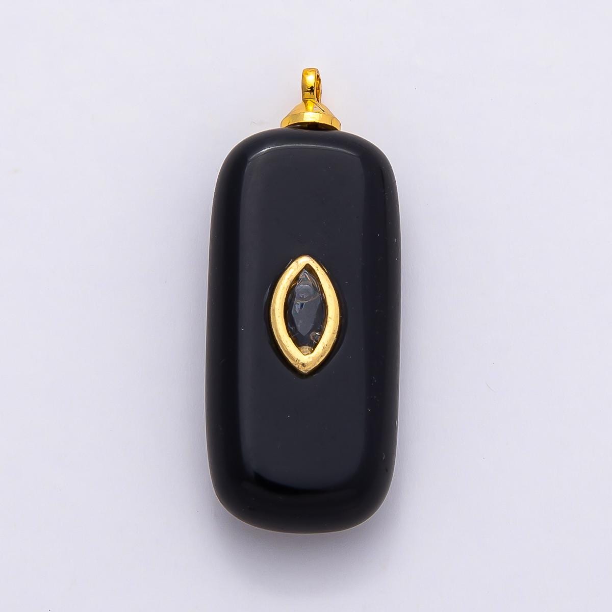 18k Gold Filled 30mm Natural Gemstone Rectangle Pendant with Inlaid Marquise Crystal Charm DIY Statement Piece Jewelry Making | CHARMS-00826