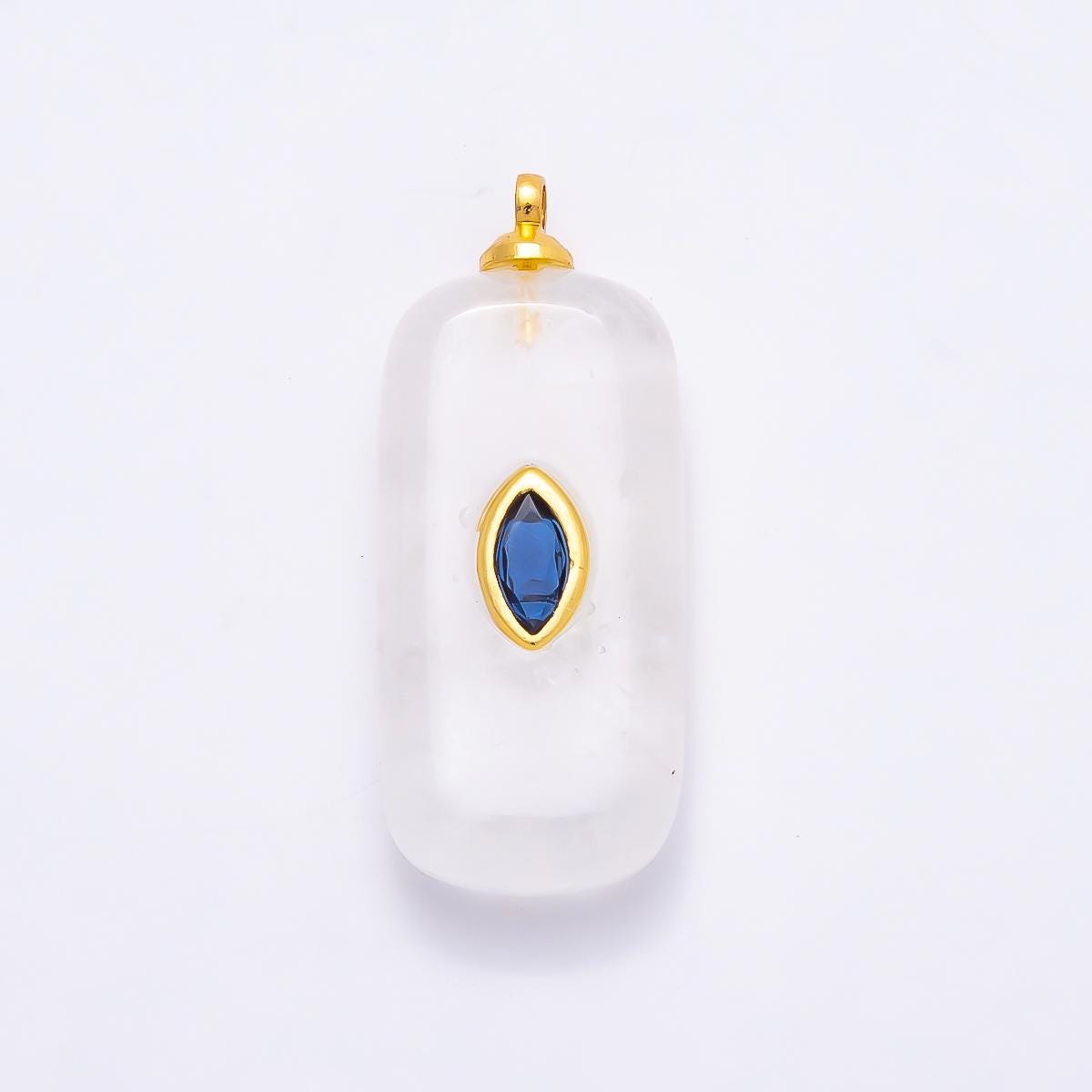 18k Gold Filled 30mm Natural Gemstone Rectangle Pendant with Inlaid Marquise Crystal Charm DIY Statement Piece Jewelry Making | CHARMS-00826