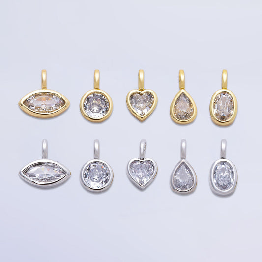 Mini 14k gold filled Clear Cz Eye Oval Teardrop Round Heart bezel Charm Geometric pendant for Drop Jewelry Collar Cord Necklace | Charms-835