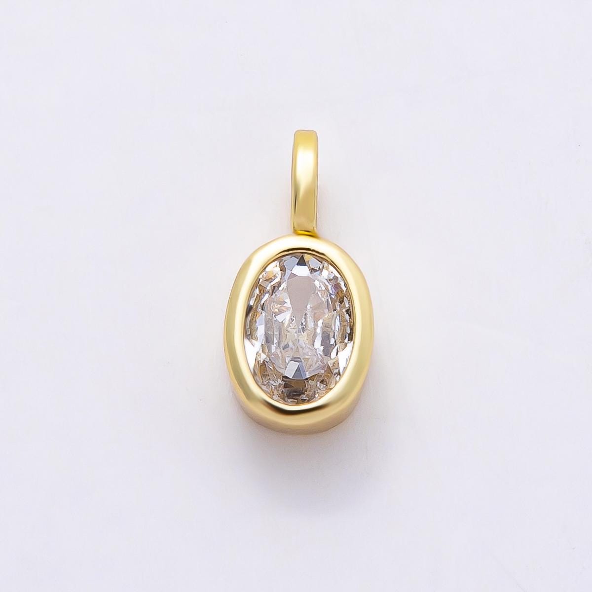 Mini 14k gold filled Clear Cz Eye Oval Teardrop Round Heart bezel Charm Geometric pendant for Drop Jewelry Collar Cord Necklace | Charms-835