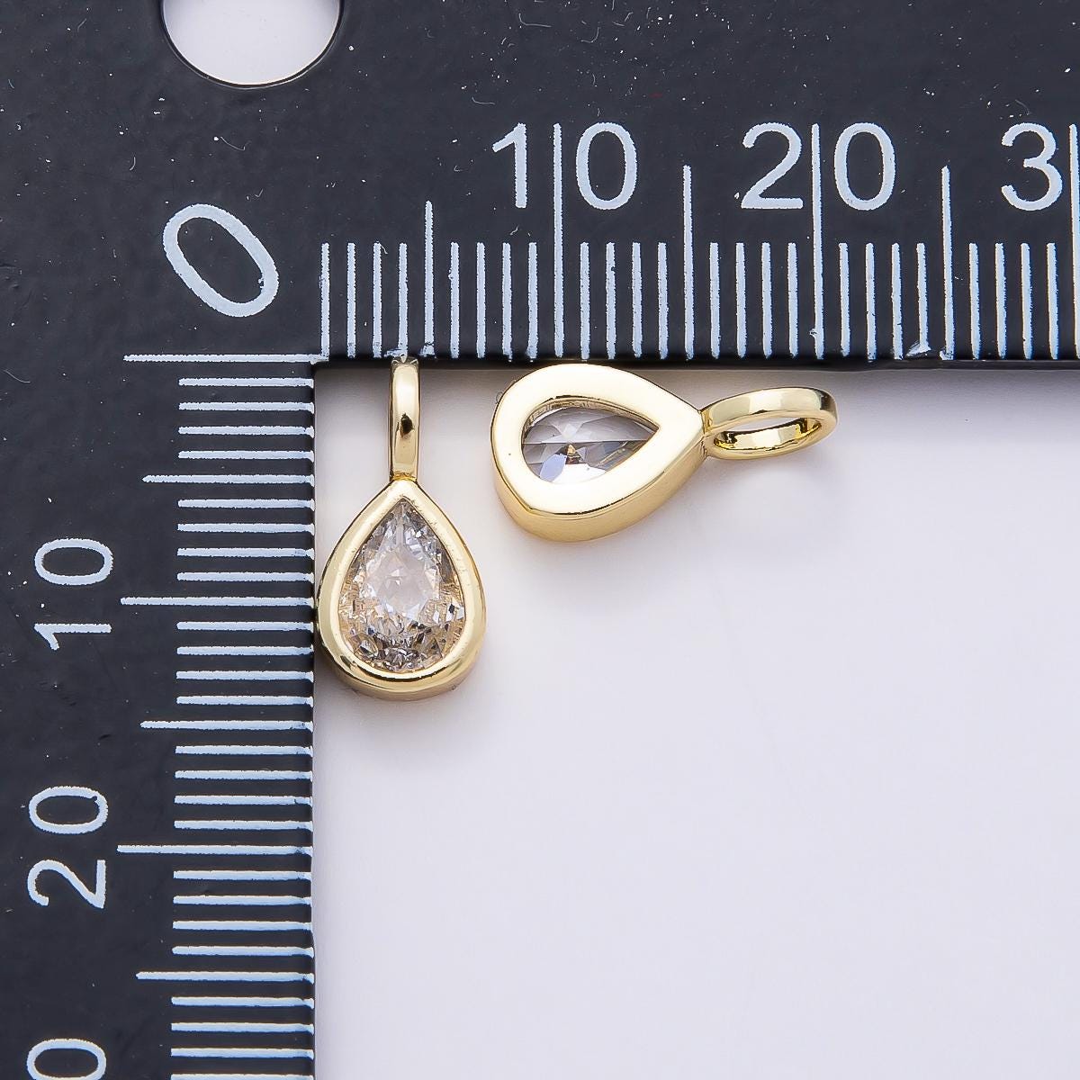 Mini 14k gold filled Clear Cz Eye Oval Teardrop Round Heart bezel Charm Geometric pendant for Drop Jewelry Collar Cord Necklace | Charms-835
