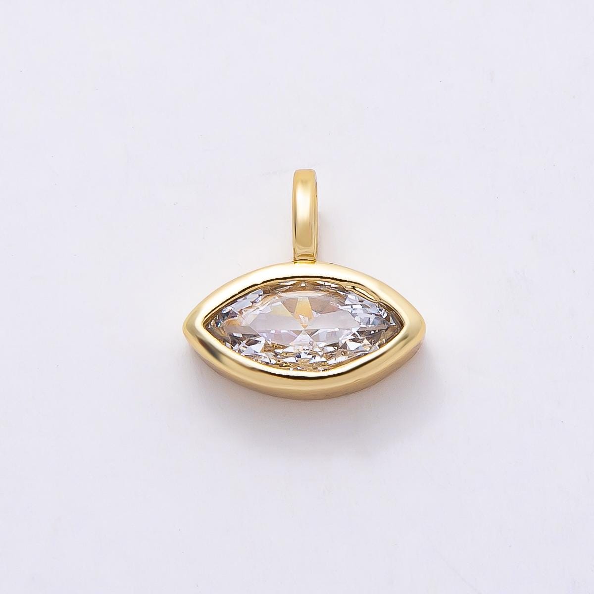 Mini 14k gold filled Clear Cz Eye Oval Teardrop Round Heart bezel Charm Geometric pendant for Drop Jewelry Collar Cord Necklace | Charms-835
