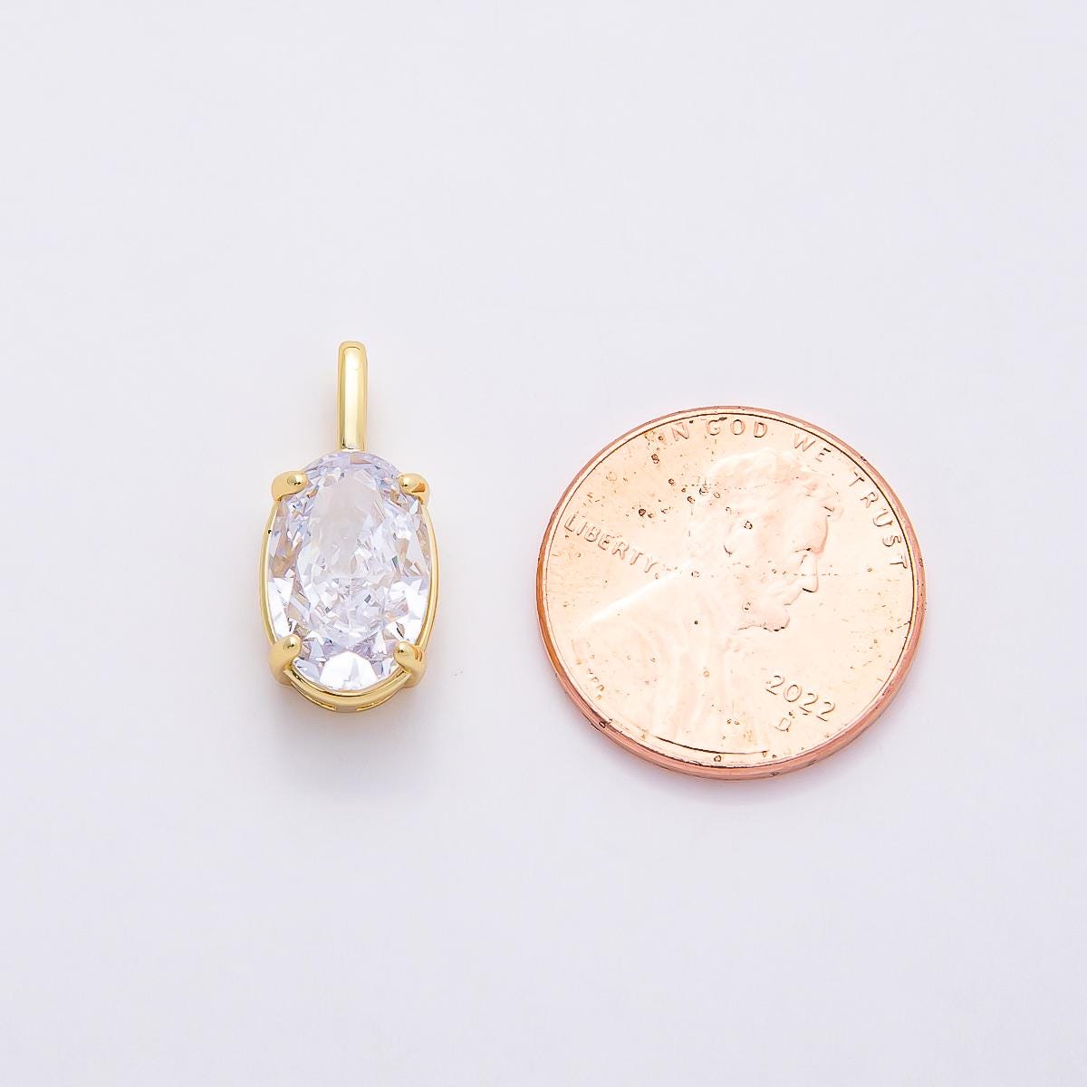 16k Gold Filled 19mm CZ Marquise Charm Clear Crystal Oval Pendant for DIY Necklace Earrings Elegant Jewelry Making Supply | CHARMS-00822