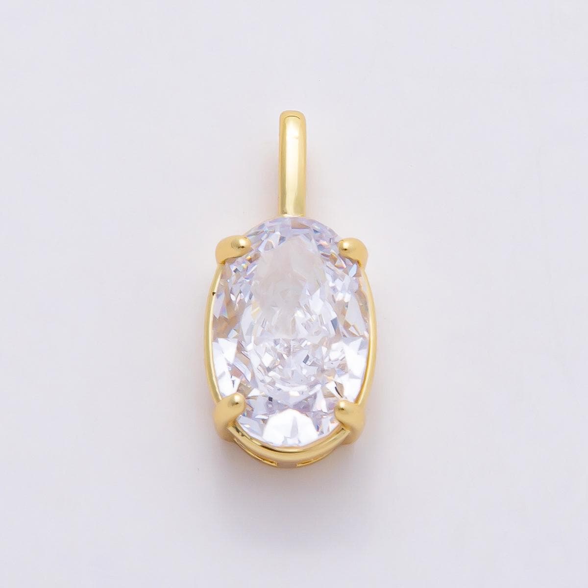 16k Gold Filled 19mm CZ Marquise Charm Clear Crystal Oval Pendant for DIY Necklace Earrings Elegant Jewelry Making Supply | CHARMS-00822