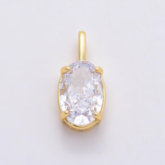 16k Gold Filled 19mm CZ Marquise Charm Clear Crystal Oval Pendant for DIY Necklace Earrings Elegant Jewelry Making Supply | CHARMS-00822