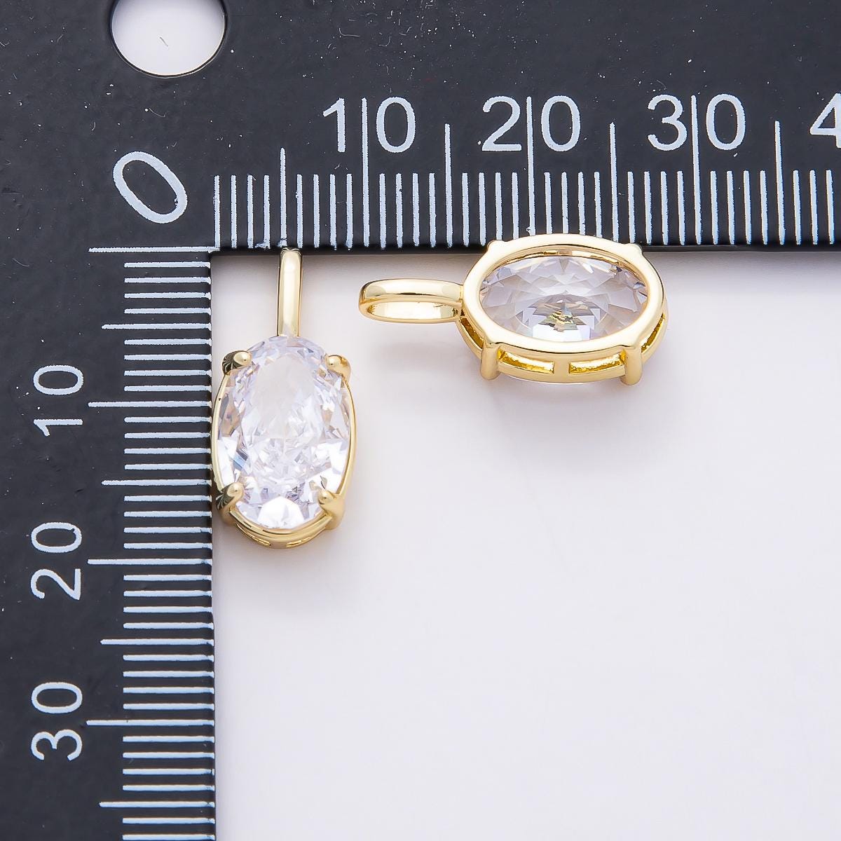 16k Gold Filled 19mm CZ Marquise Charm Clear Crystal Oval Pendant for DIY Necklace Earrings Elegant Jewelry Making Supply | CHARMS-00822