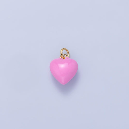 24K Gold Filled 14mm Pink Enamel Chubby Heart Charm Romantic Pendant DIY Jewelry Making Supply for custom Necklace Bracelet | Charms-00937