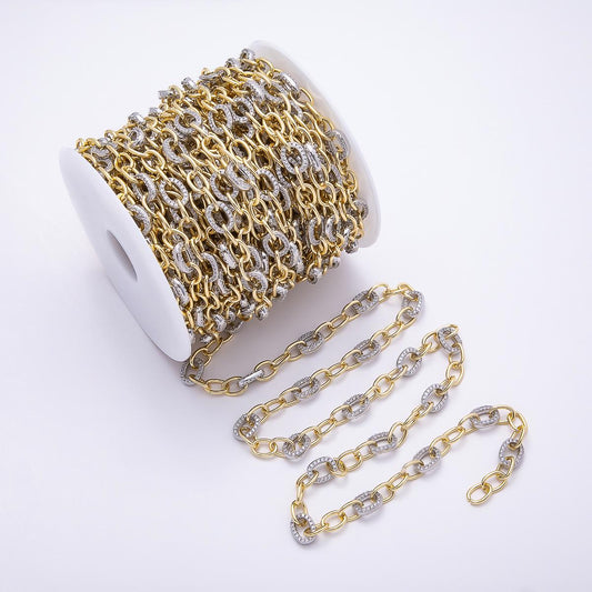 Two tone 10mm Gold Filled Oval link Paperclip Unfinished Chain by Yard Wholesale Bulk Mixed Metal Micro Pave DIY Jewelry Supply | Roll-1874