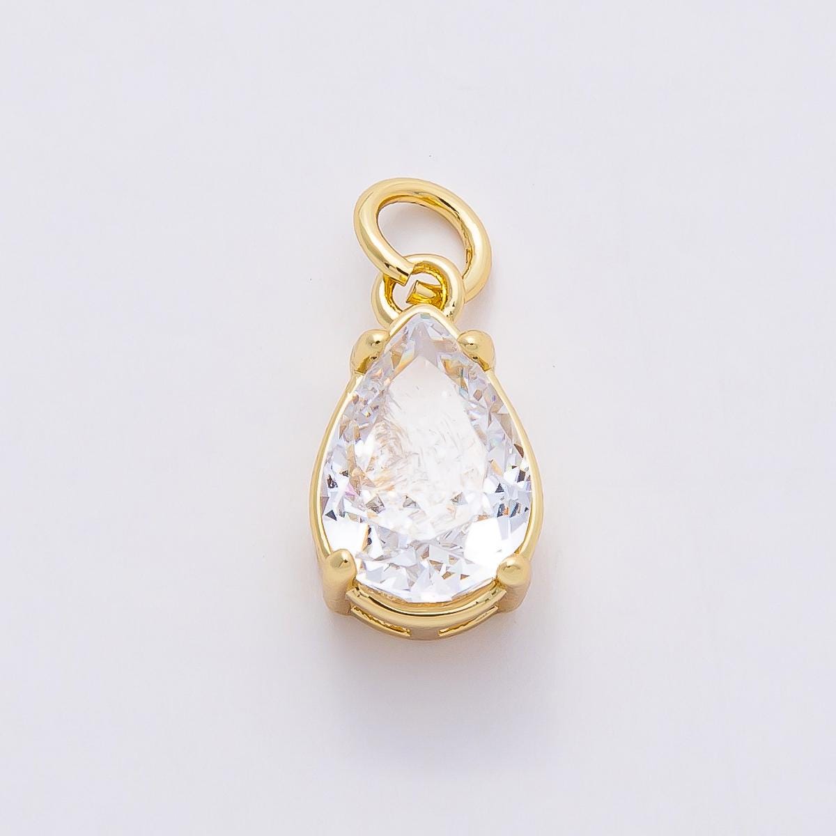 16k Gold Filled 13mm Teardrop Pendant Clear CZ Pear Cut Charm for Jewelry Making Dainty Everyday Necklace and Bracelet Add on | CHARMS-00816