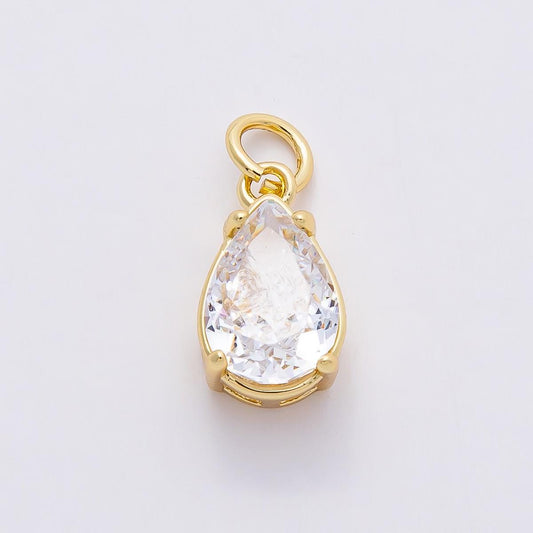 16k Gold Filled 13mm Teardrop Pendant Clear CZ Pear Cut Charm for Jewelry Making Dainty Everyday Necklace and Bracelet Add on | CHARMS-00816