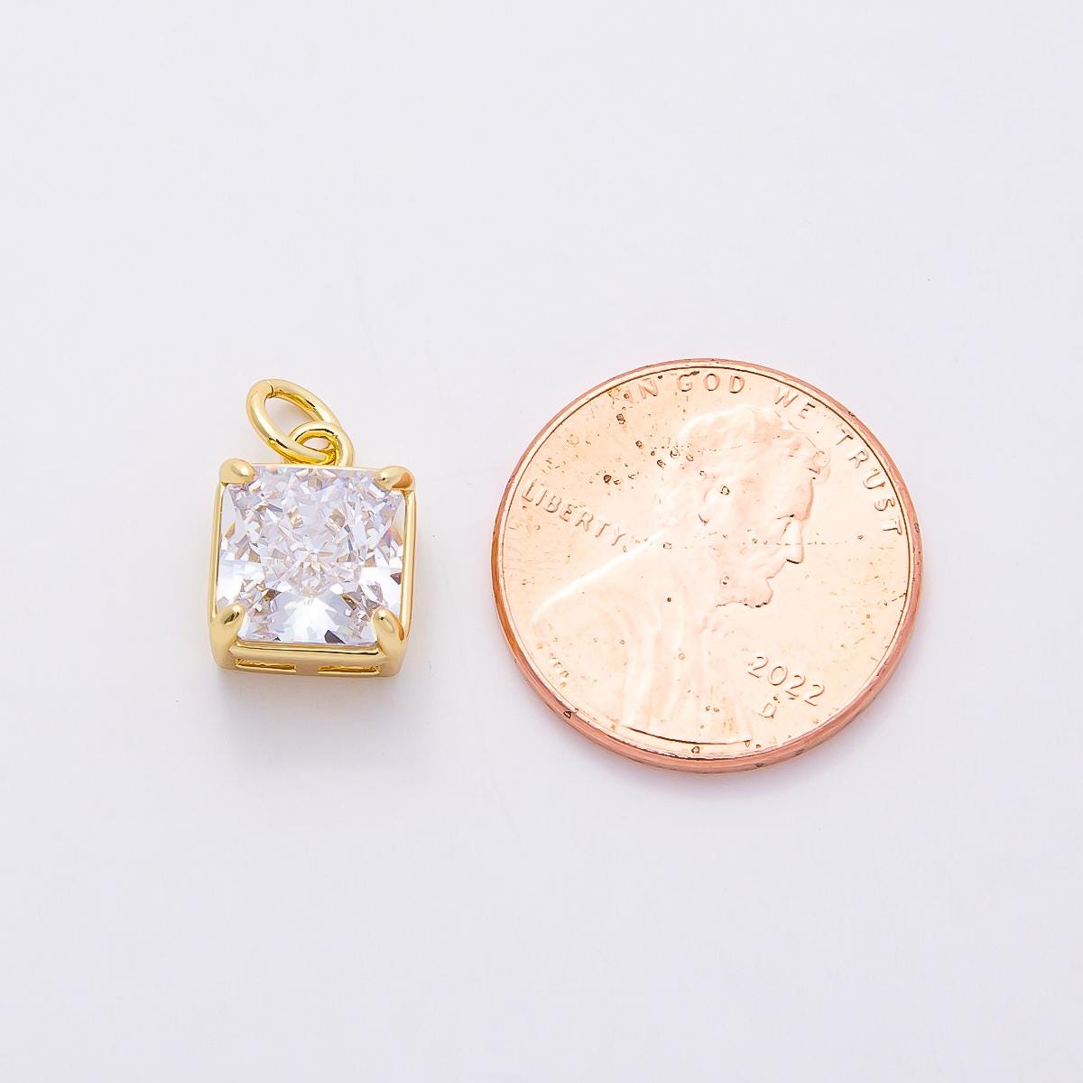 16k Gold Filled 11mm Square Charm Radiant CZ Crystal Cut Pendant DIY Jewelry Making Supply for custom Necklace and Earrings | CHARMS-00820