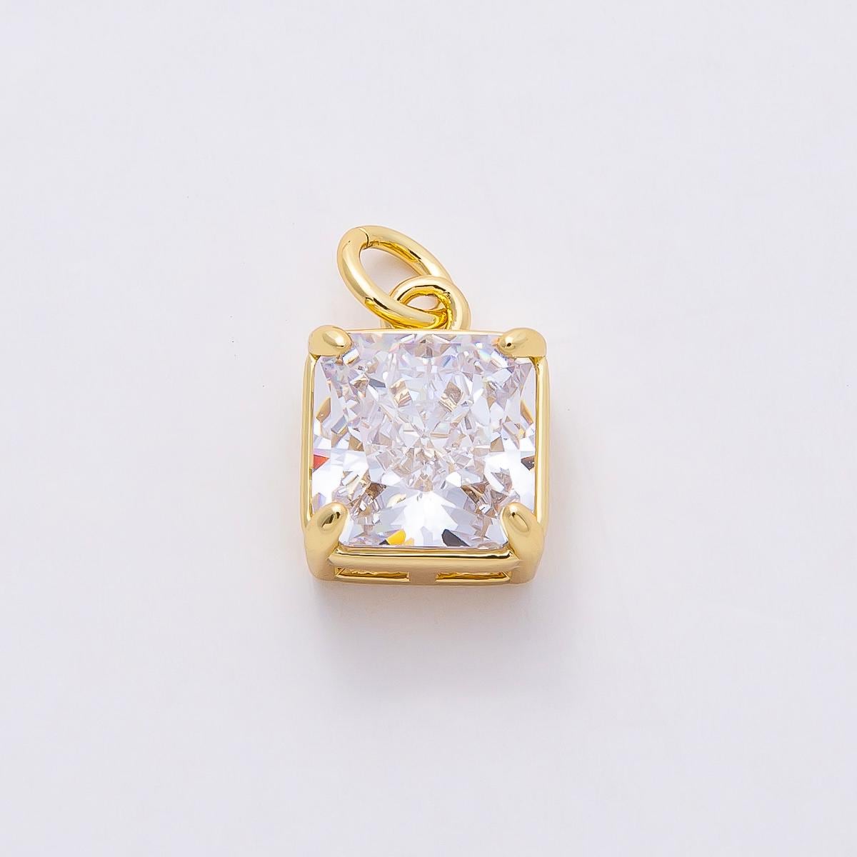 16k Gold Filled 11mm Square Charm Radiant CZ Crystal Cut Pendant DIY Jewelry Making Supply for custom Necklace and Earrings | CHARMS-00820