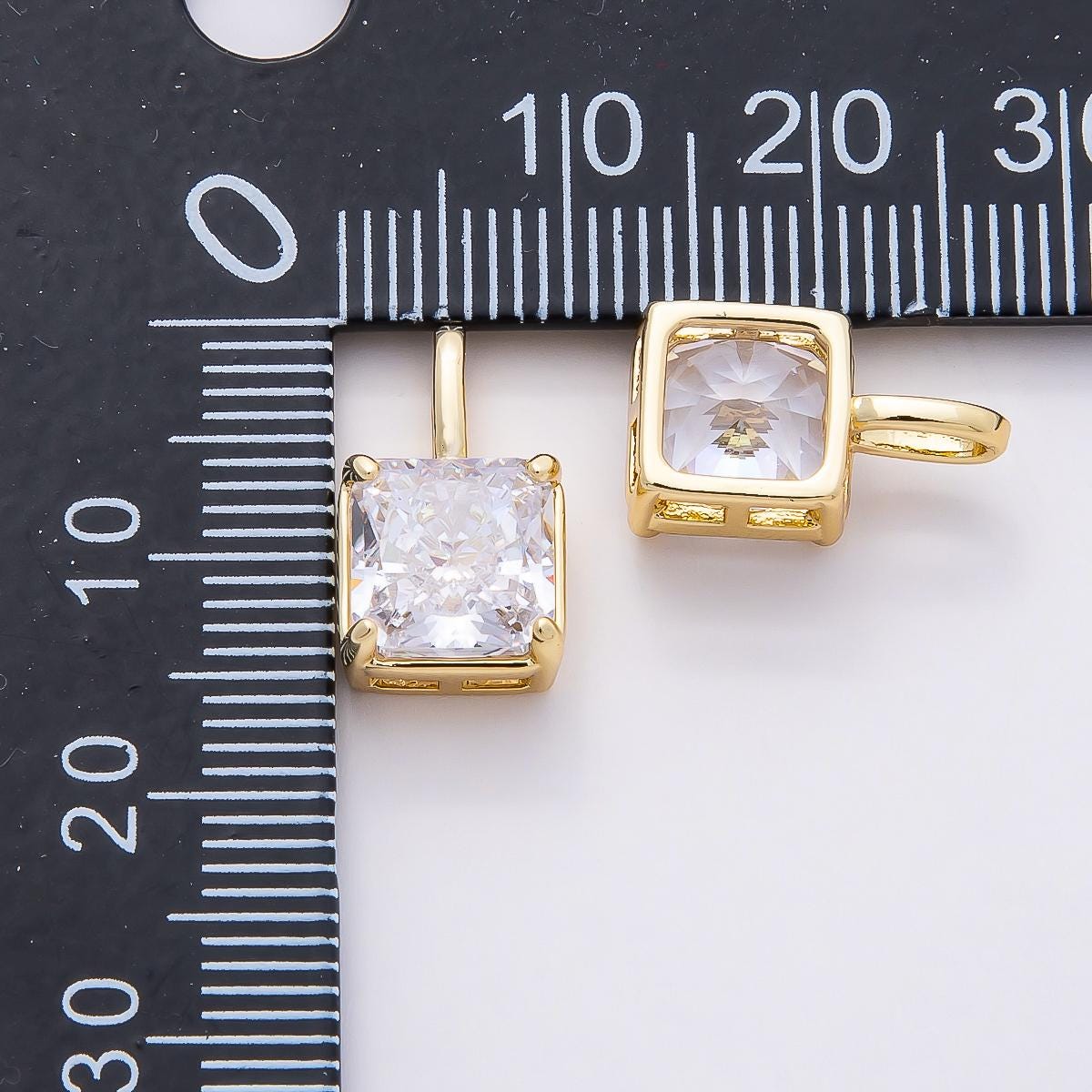 16k Gold Filled 15mm Square Charm Radiant CZ Crystal Cut Pendant DIY Jewelry Making Supply for custom Necklace and Earrings | CHARMS-00825
