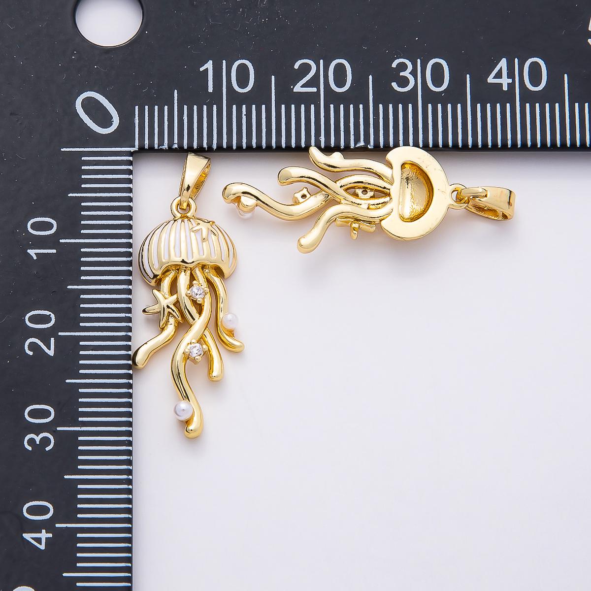 16k Gold Filled 26mm Jellyfish Pendant with Pearls and CZ crystals Ocean Themed Jewelry Supply for custom Necklace Bracelet | CHARMS-00845