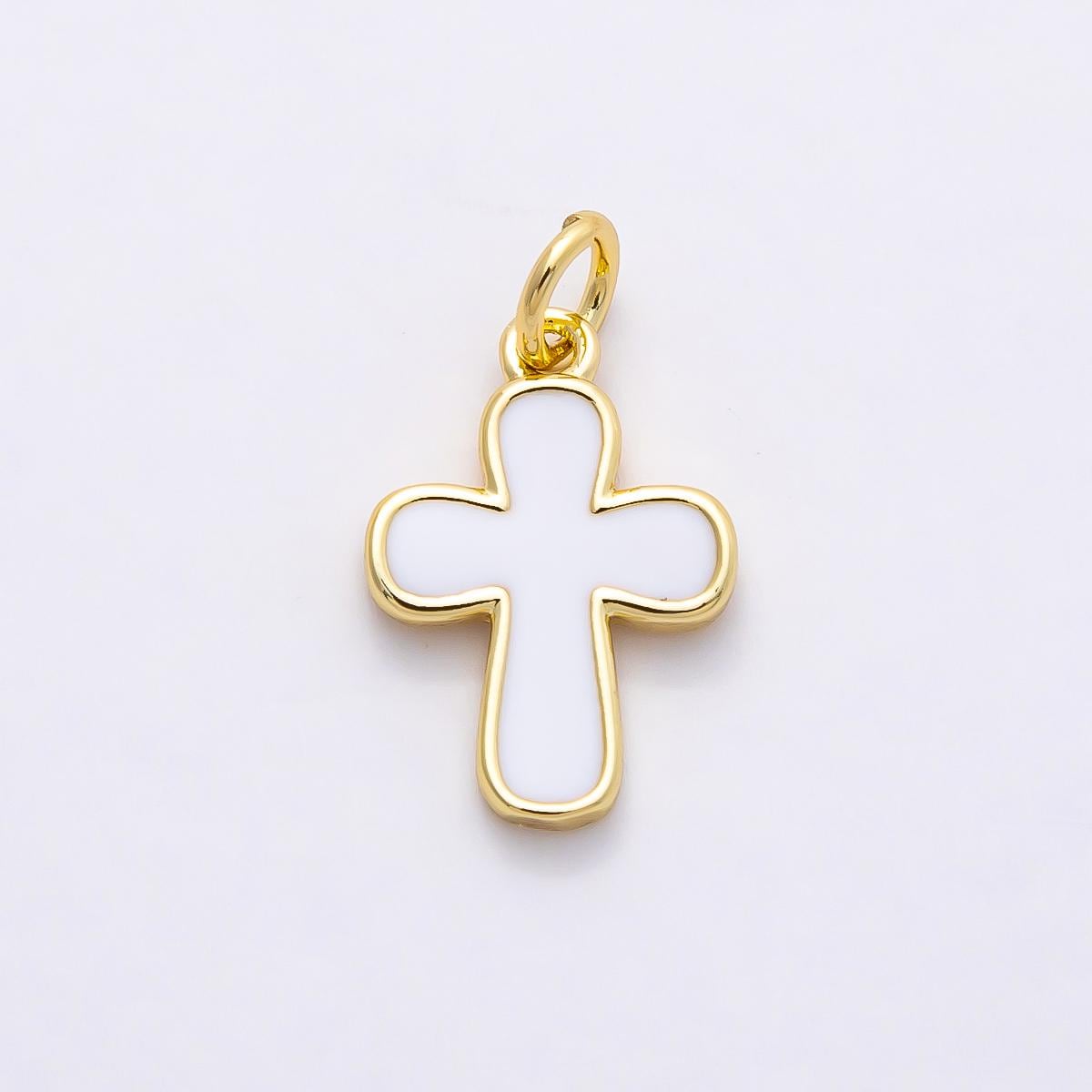 16k Gold Filled 16mm White Enamel Cross Charm Minimalist Religious Pendant for custom Necklace Tiny Faith DIY Jewelry Supply | CHARMS-00844