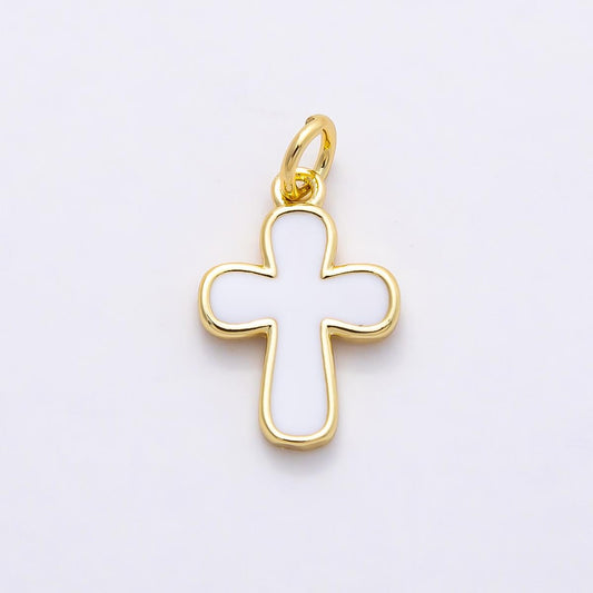 16k Gold Filled 16mm White Enamel Cross Charm Minimalist Religious Pendant for custom Necklace Tiny Faith DIY Jewelry Supply | CHARMS-00844