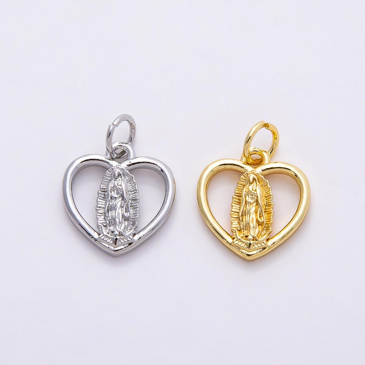 16k Gold Filled 13mm Our Lady of Guadalupe Heart Charm Virgin Mary Catholic Pendant Religious Faith Jewelry Necklace Bracelet | CHARMS-00850