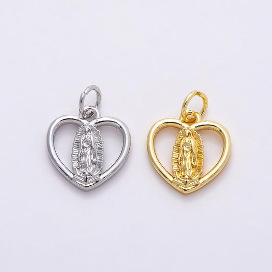 16k Gold Filled 13mm Our Lady of Guadalupe Heart Charm Virgin Mary Catholic Pendant Religious Faith Jewelry Necklace Bracelet | CHARMS-00850