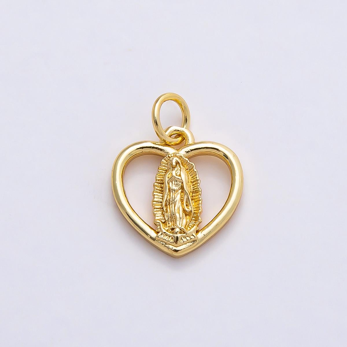 16k Gold Filled 13mm Our Lady of Guadalupe Heart Charm Virgin Mary Catholic Pendant Religious Faith Jewelry Necklace Bracelet | CHARMS-00850