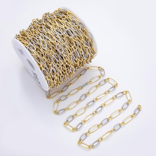 Mixed Metal Paperclip Chain by Yard Gold Filled Two Tone Link Wholesale Bulk DIY Jewelry Supply for custom necklace and bracelet | ROLL-1877