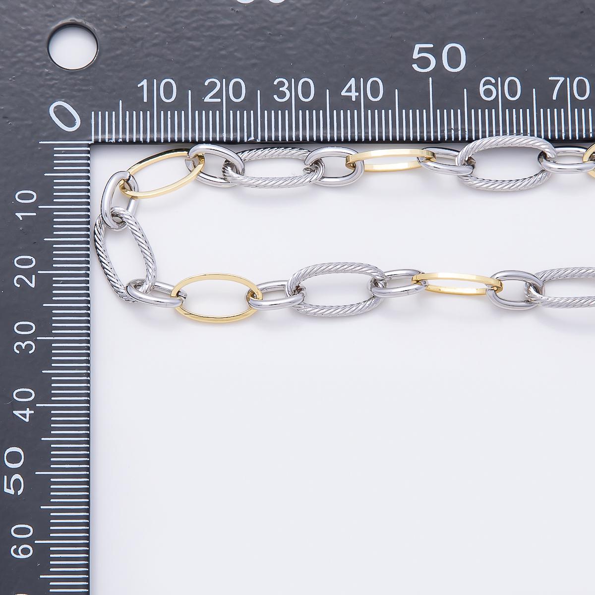 Two Tone Paperclip Chain by Yard Mixed Metal Ribbed Cable Link Chain Silver and Gold Unfinished Bulk Wholesale Jewelry Making | ROLL-01878