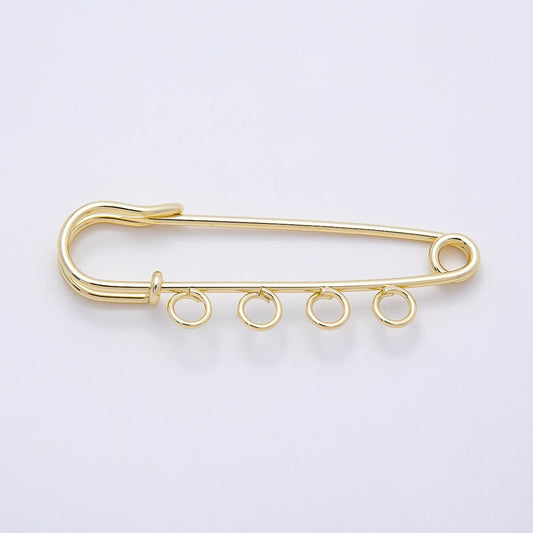 16K Gold Filled 50mm 4 Loop Minimalist Safety Pin Findings Charm Holder Brooch DIY Supply for custom clip on | Findings-00172