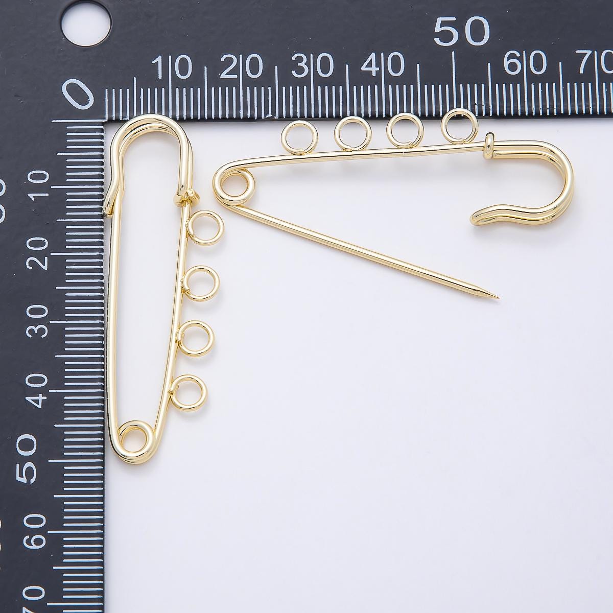 16K Gold Filled 50mm 4 Loop Minimalist Safety Pin Findings Charm Holder Brooch DIY Supply for custom clip on | Findings-00172