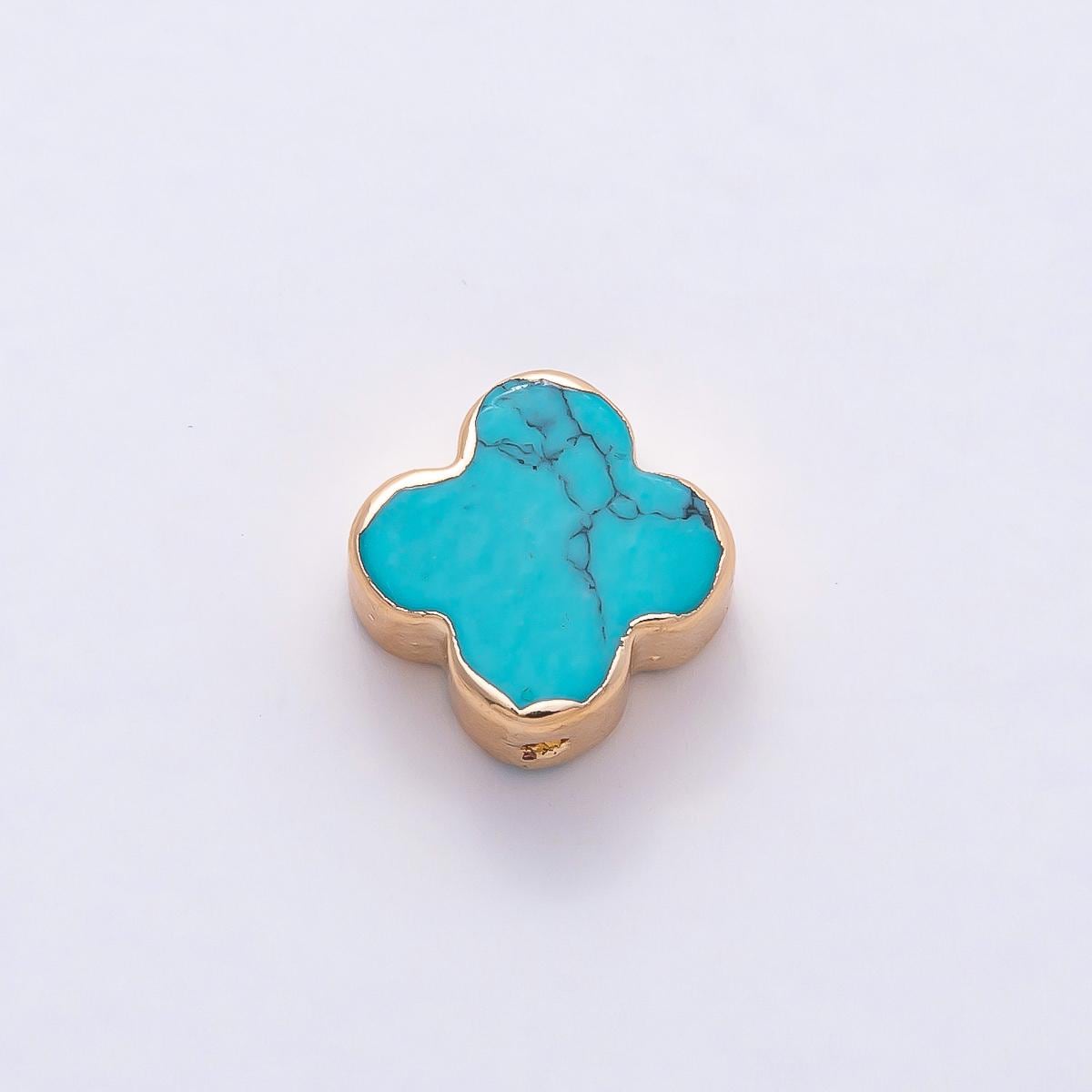 Rose Gold 10mm Clover Spacer Bead with Turquoise Inlay Four Leaf Charm Dainty Flower Bead Bracelet DIY Jewelry Making Supply | BEADS-00324