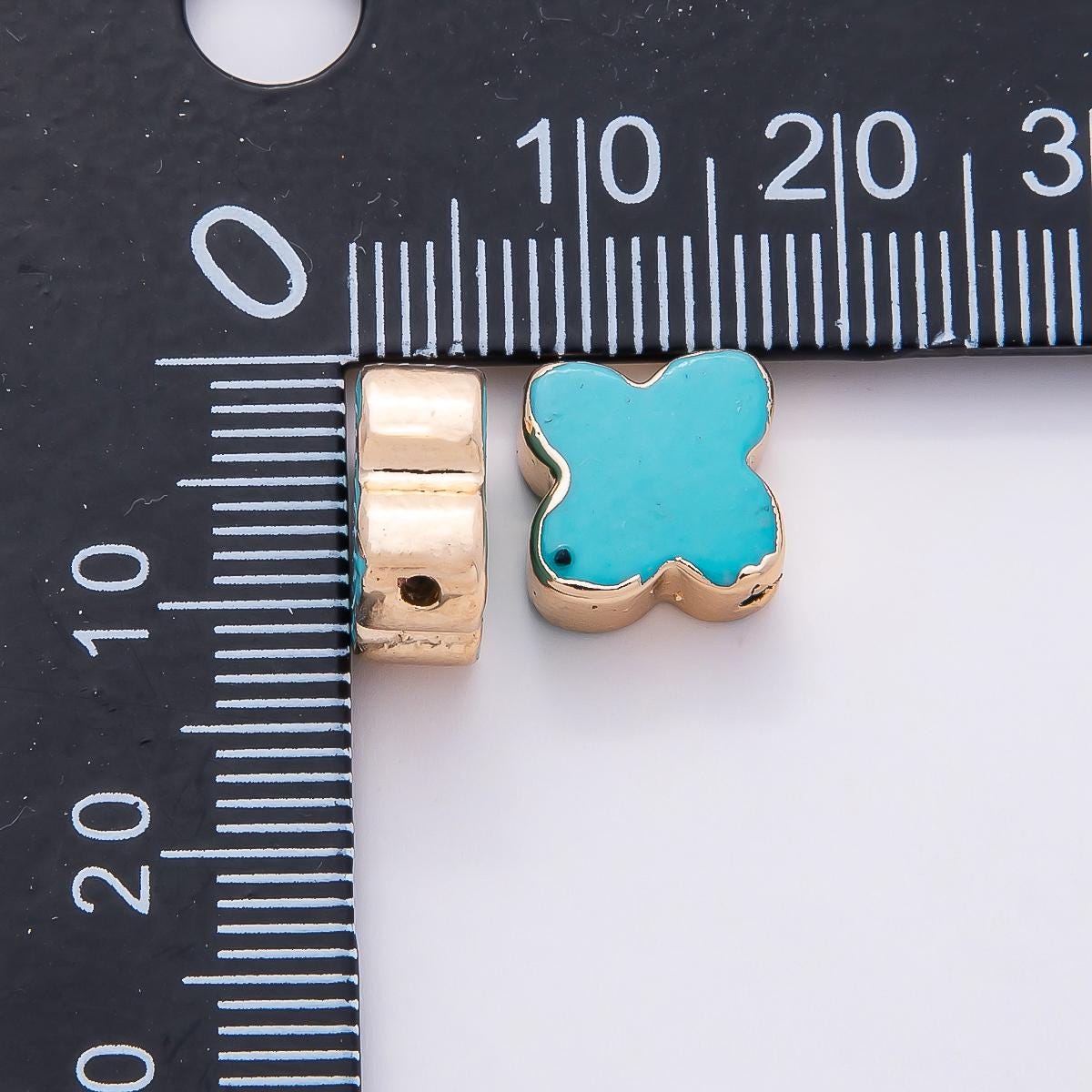 Rose Gold 10mm Clover Spacer Bead with Turquoise Inlay Four Leaf Charm Dainty Flower Bead Bracelet DIY Jewelry Making Supply | BEADS-00324
