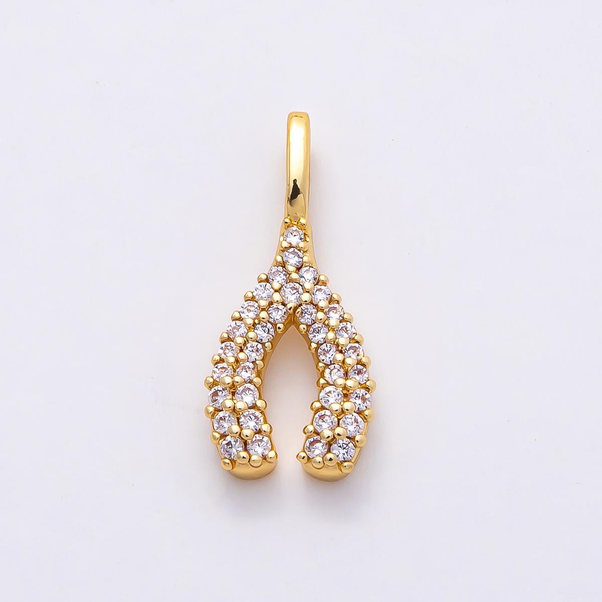 16k Gold Filled 19mm Wishbone Charm CZ Pave Lucky Pendant Dainty Jewelry Findings DIY Jewelry Making Supply Birthday Gift | CHARMS-00848