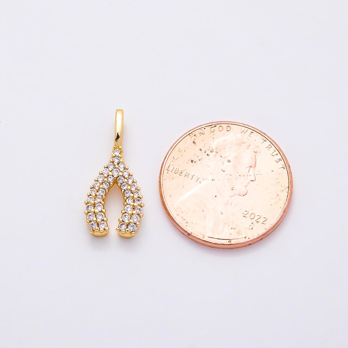 16k Gold Filled 19mm Wishbone Charm CZ Pave Lucky Pendant Dainty Jewelry Findings DIY Jewelry Making Supply Birthday Gift | CHARMS-00848
