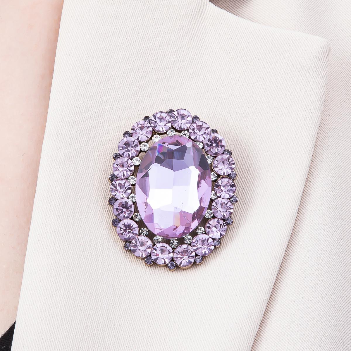 Elegant Oval Crystal 47mm Brooch Rhinestone Halo Pin Royal Wedding Lapel Pin Fashion Accessory for Coats Bags and Scarves | BH-136