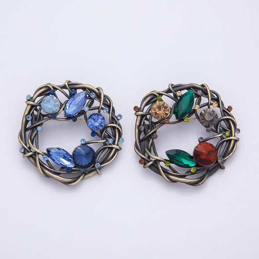 Vintage Crystal Nest Wreath Brooch Blue and Autumn Lapel Pin Fashion Accessory for Coats Bags and Scarves | BH-140