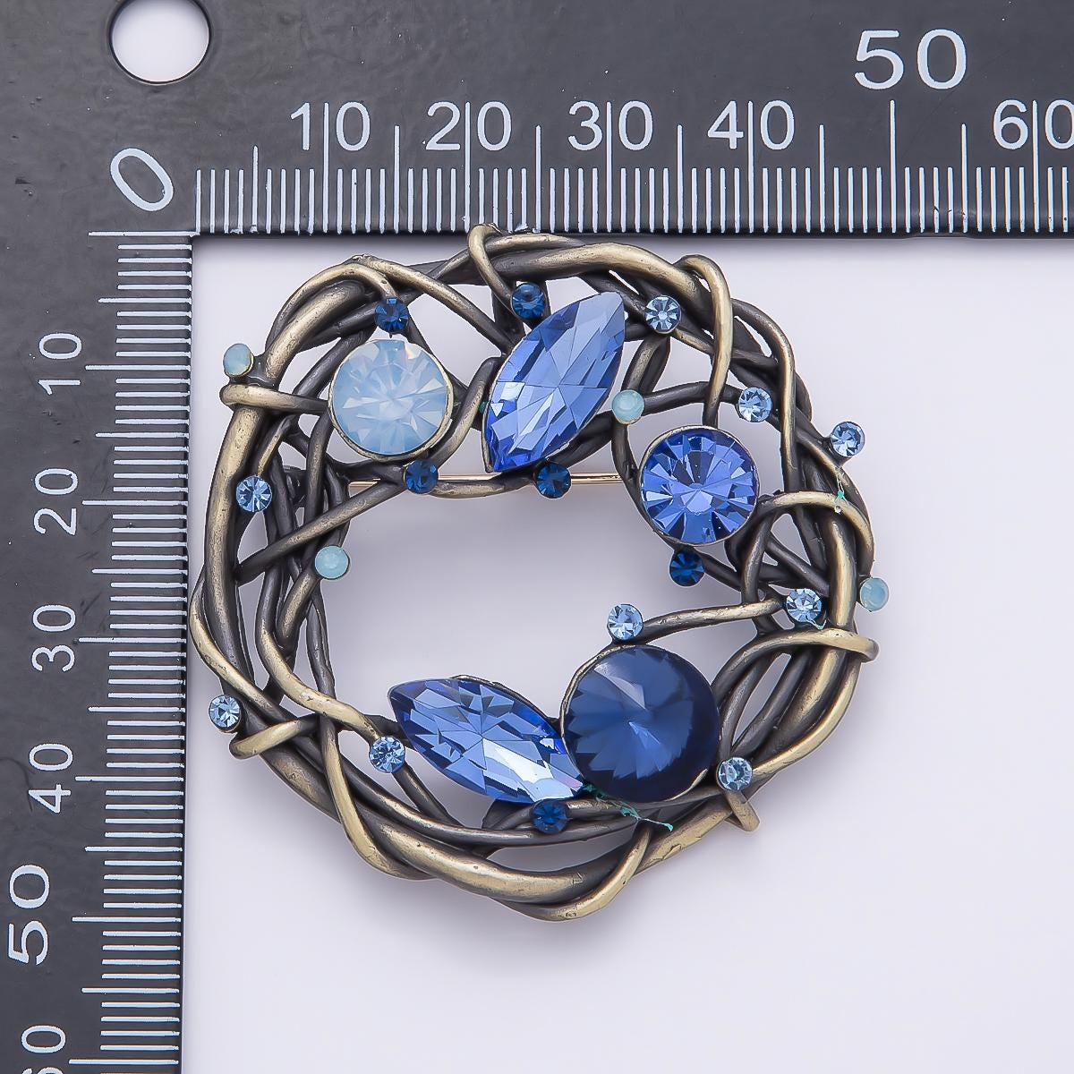 Vintage Crystal Nest Wreath Brooch Blue and Autumn Lapel Pin Fashion Accessory for Coats Bags and Scarves | BH-140