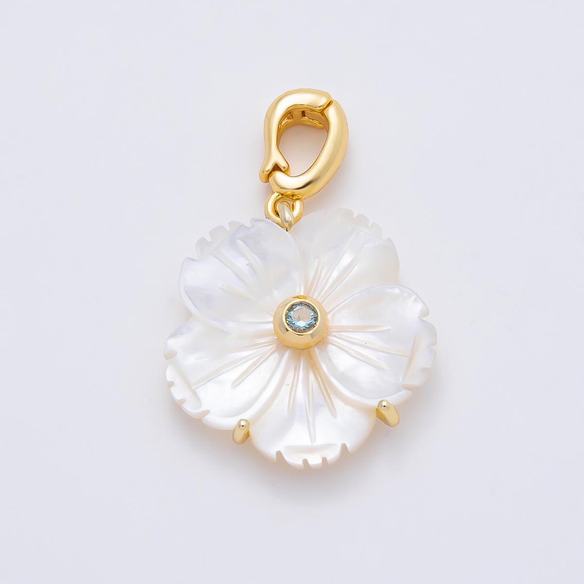 16K Gold Filled 20mm Mother of Pearl Blooming Flower Personal Birthstone Pendant Custom Birth Month Jewelry Charm DIY | Charms-00965
