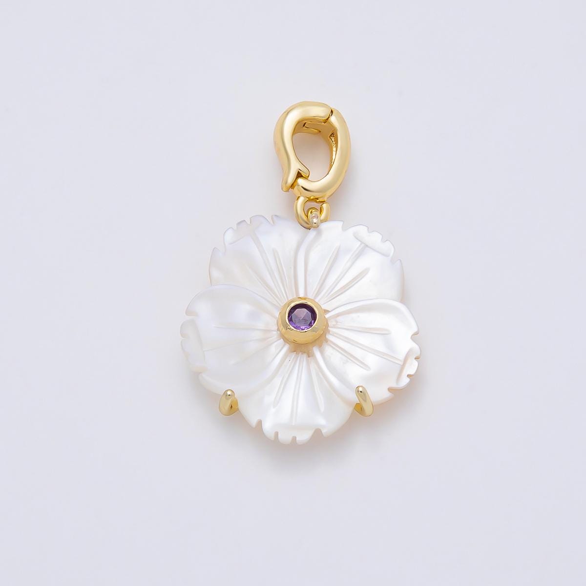 16K Gold Filled 20mm Mother of Pearl Blooming Flower Personal Birthstone Pendant Custom Birth Month Jewelry Charm DIY | Charms-00965