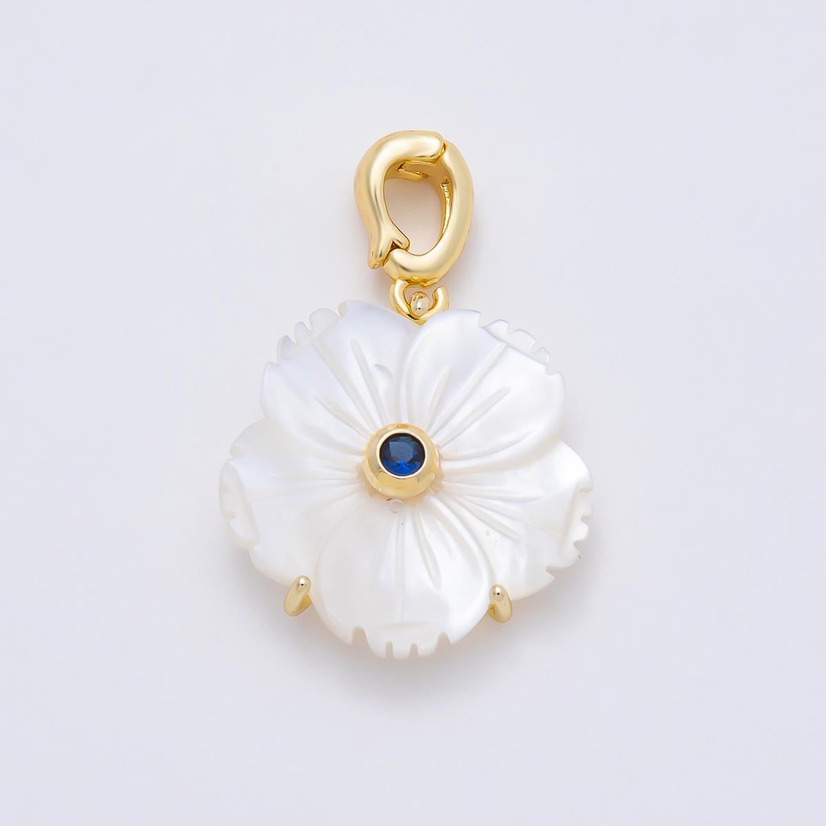 16K Gold Filled 20mm Mother of Pearl Blooming Flower Personal Birthstone Pendant Custom Birth Month Jewelry Charm DIY | Charms-00965
