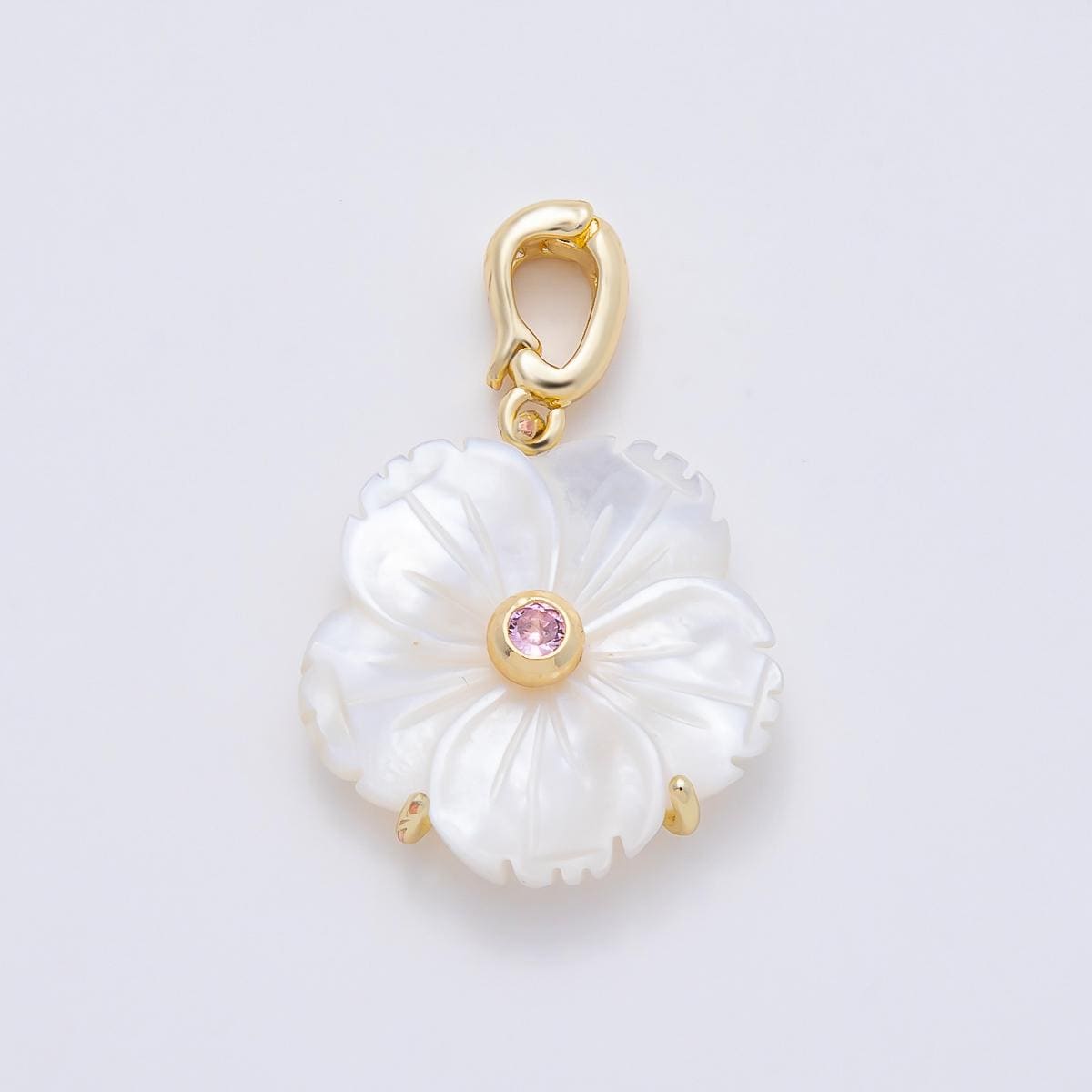 16K Gold Filled 20mm Mother of Pearl Blooming Flower Personal Birthstone Pendant Custom Birth Month Jewelry Charm DIY | Charms-00965