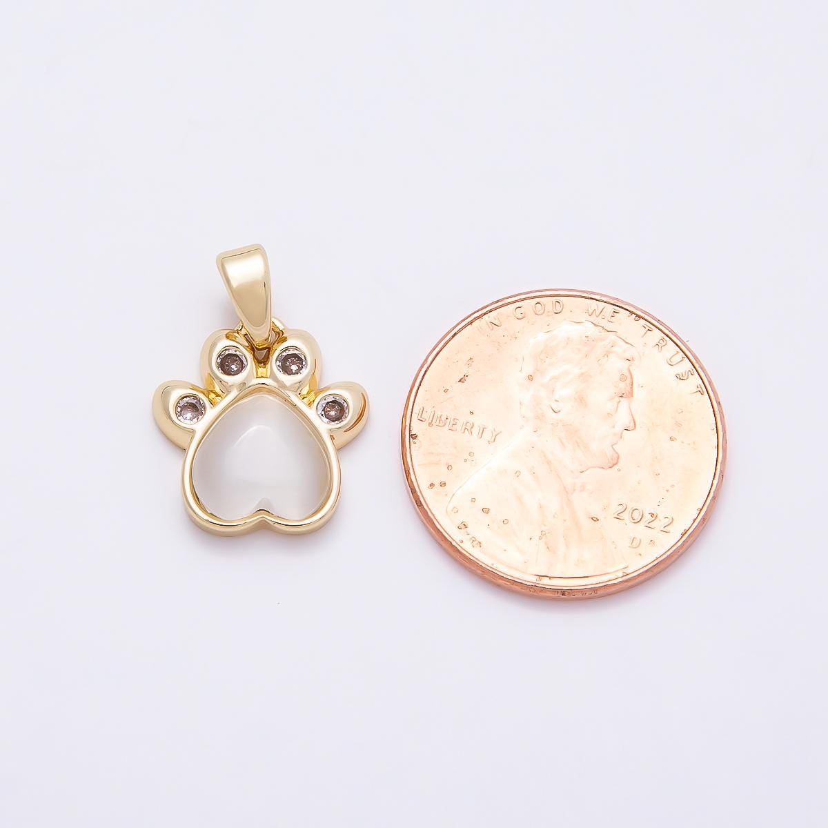 16K Gold Filled 13mm CZ Cats Eye Love Heart Paw Animal Pendant DIY Jewelry Making Supply for custom Necklace and Bracelet | Charms-00950