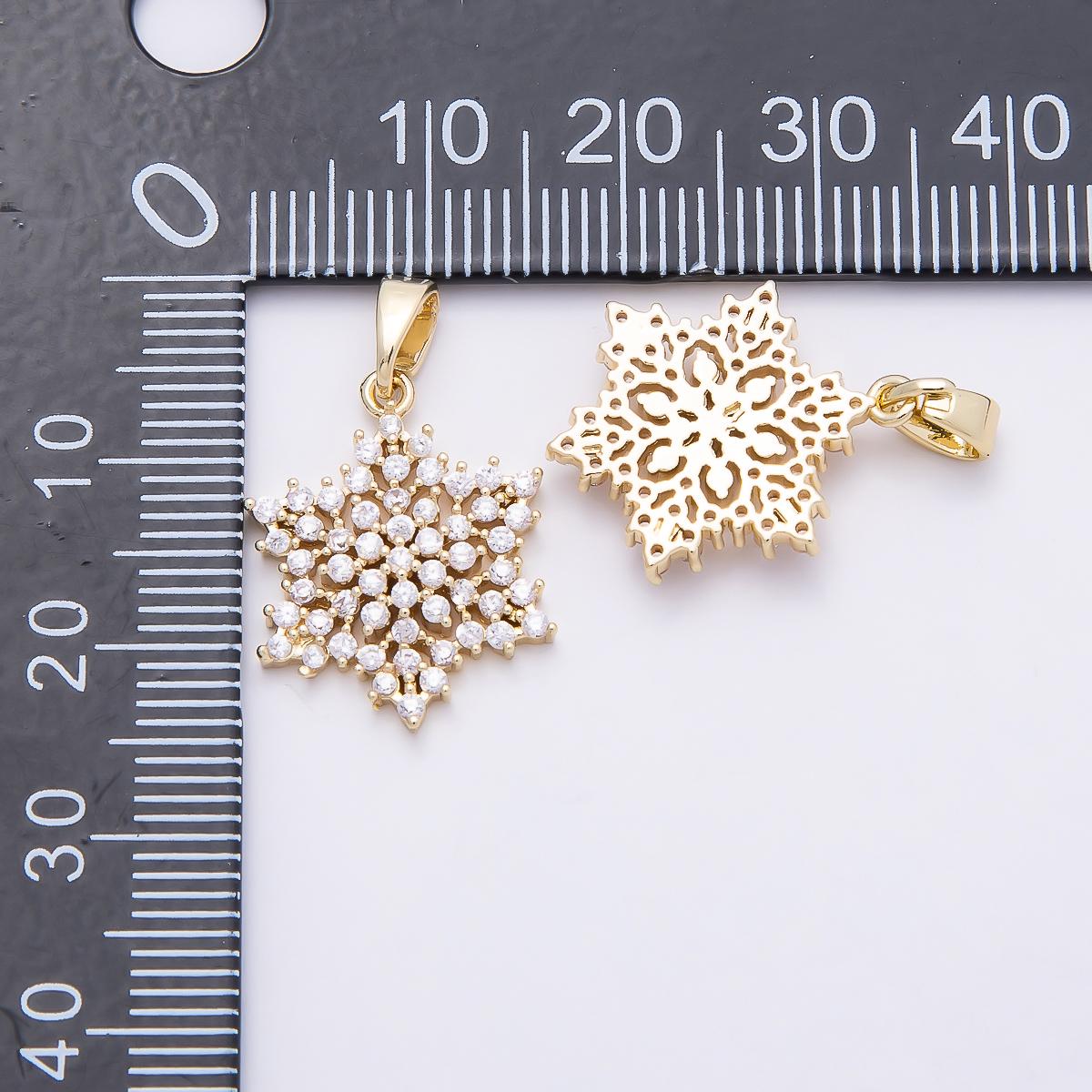 16K Gold Filled 19mm Clear CZ Winter Snowflake Pendant in Gold & Silver Holiday Jewelry Making Findings Christmas Gift Her | Charms-00954