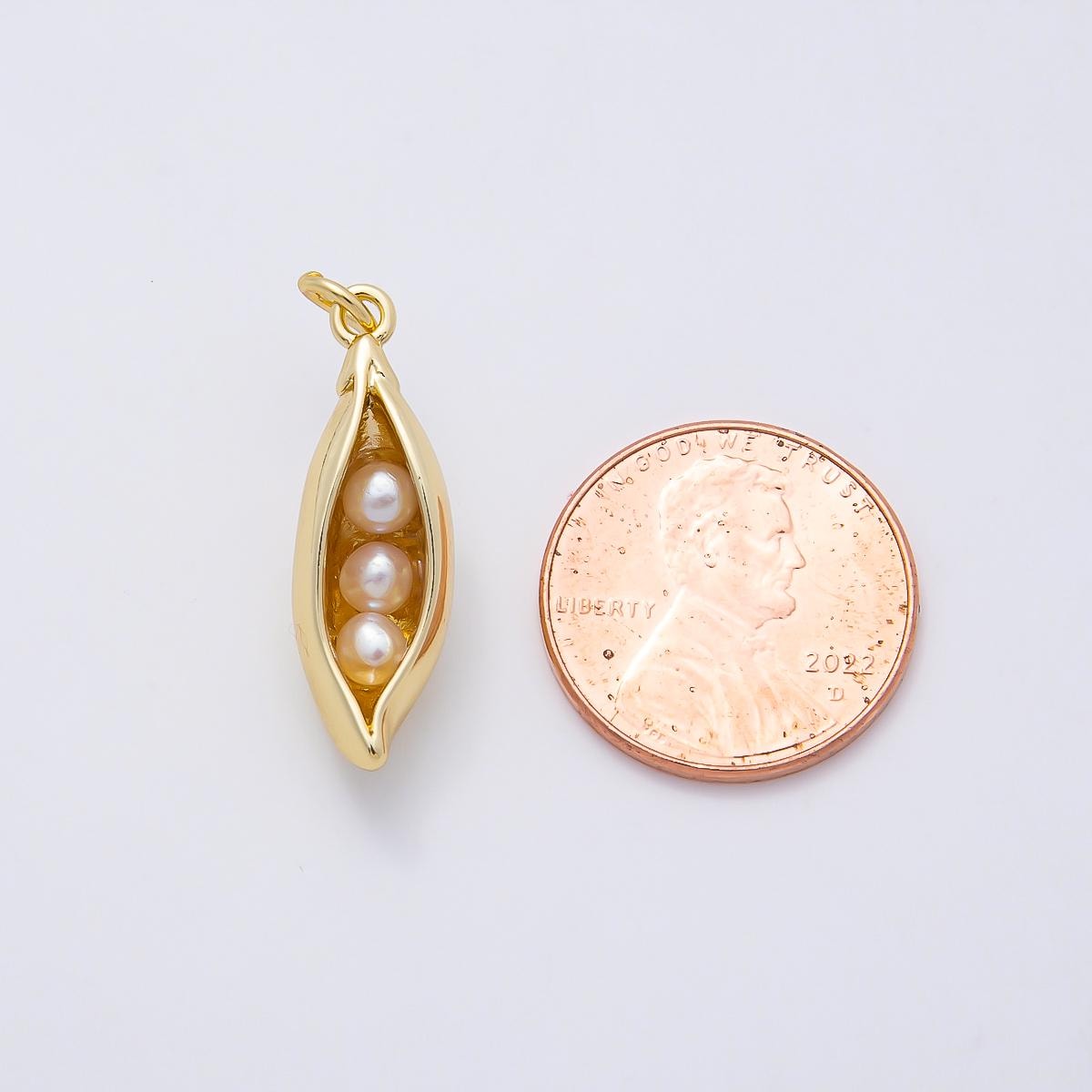 16K Gold Filled 24mm Shell Pearl Pea Pod 3D Multidimensional Charm DIY Jewelry Making Finding custom Necklace Gift for Her | Charms-00956