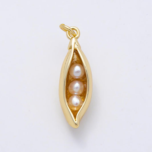 16K Gold Filled 24mm Shell Pearl Pea Pod 3D Multidimensional Charm DIY Jewelry Making Finding custom Necklace Gift for Her | Charms-00956