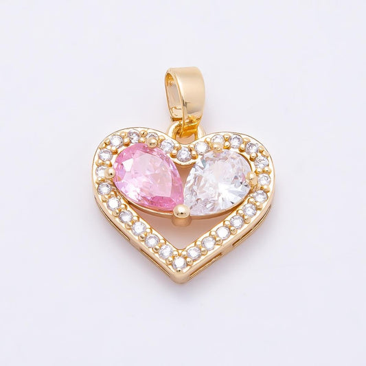 16K Gold Filled 15mm Pink Clear Micro Paved CZ Teardrop Open Heart Pendant Romantic Gift for Her DIY Anniversary Jewelry | Charms-01043