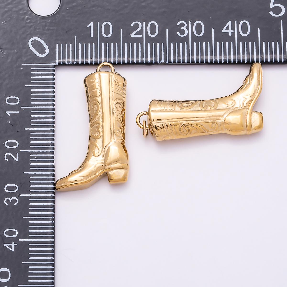 PVD Gold Stainless Steel 27mm Minimalist Cowboy Boots Charm Western Shoe Pendant Jewelry Making Finding Festival Accessory | Charms-01019