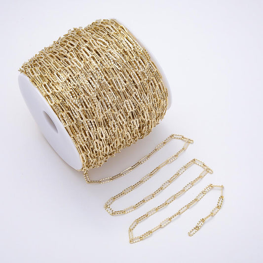16K Gold Filled 4mm x 11.5mm Geometric Edged Paperclip Unfinished Chain by Yard Wholesale Bulk DIY Jewelry Making Supply | Roll-01880